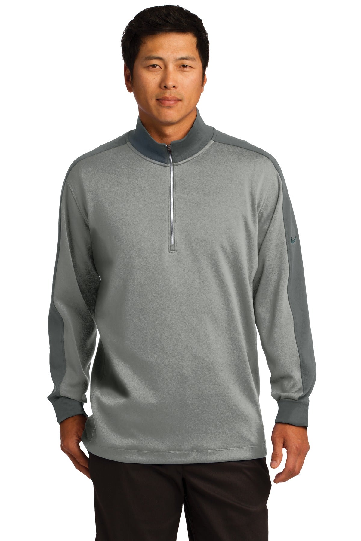 Custom logo Nike Dri-FIT 1/2-Zip Cover-Up. 578673 in Athletic Grey Heather/ Dark Grey