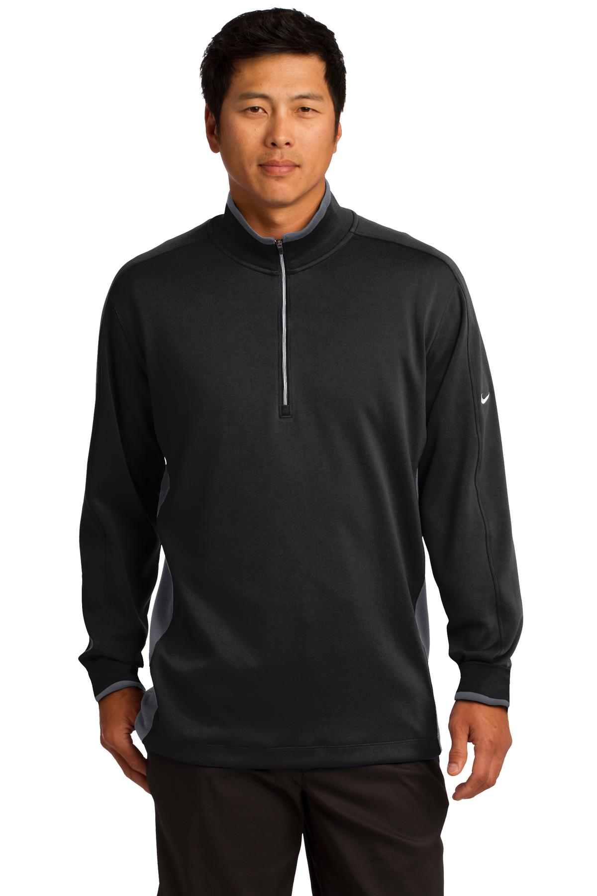Custom logo Nike Dri-FIT 1/2-Zip Cover-Up. 578673 in Black/ Dark Grey/ White