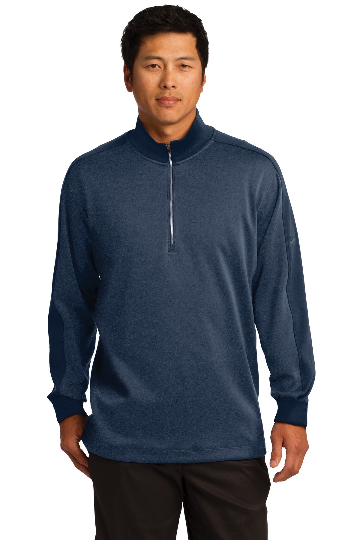Custom logo Nike Dri-FIT 1/2-Zip Cover-Up. 578673 in Midnight Navy Heather/ Midnight Navy
