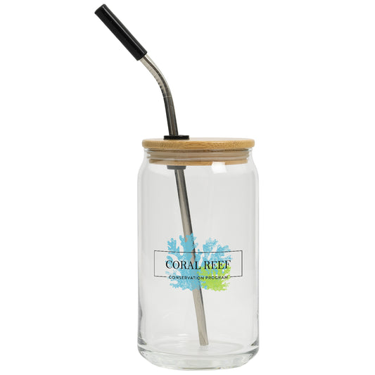 Custom logo 16 Oz. Full Color Can Glass With Bamboo Lid