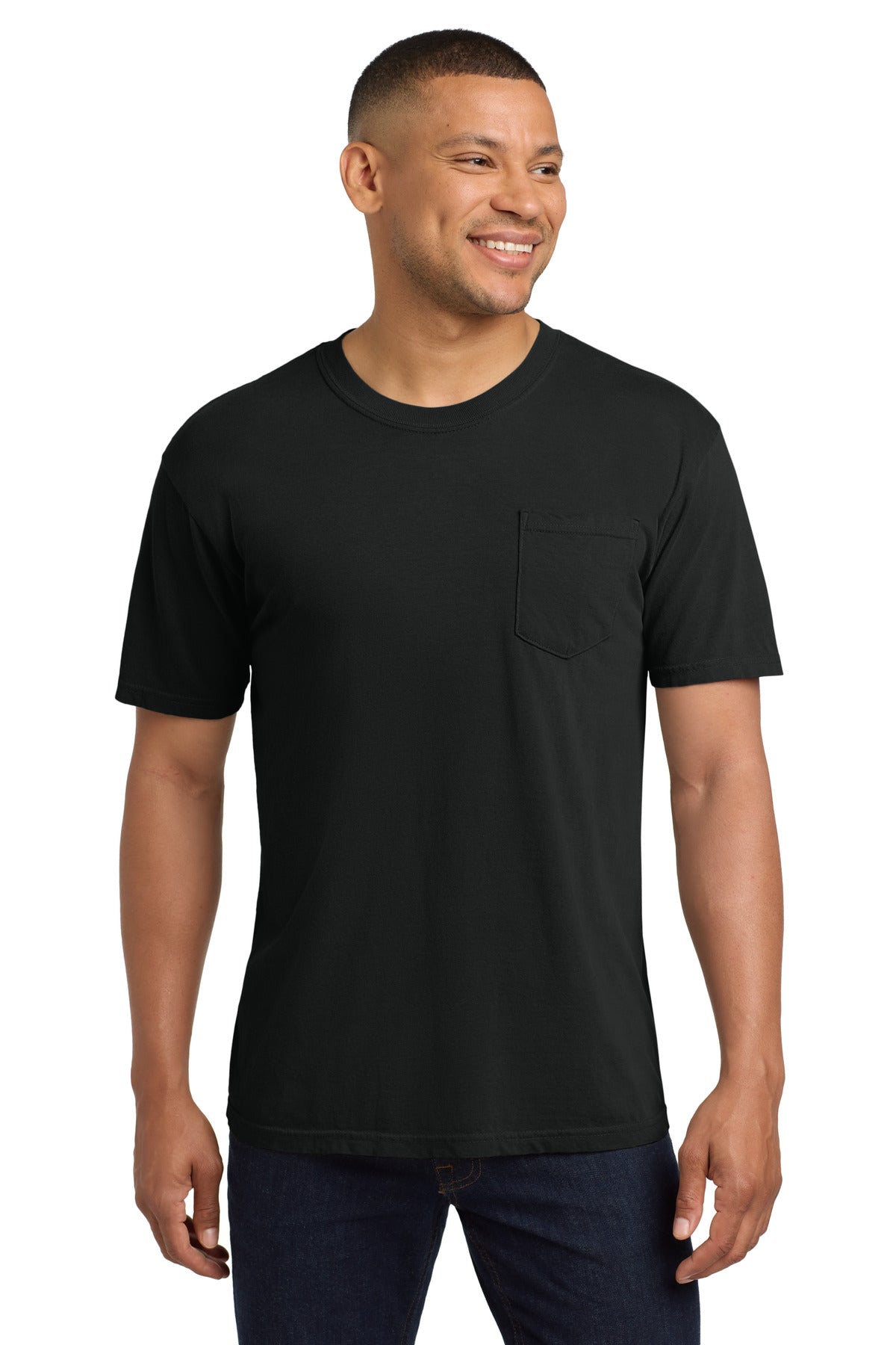Custom logo COMFORT COLORS ® Heavyweight Ring Spun Pocket Tee. 6030 in Black