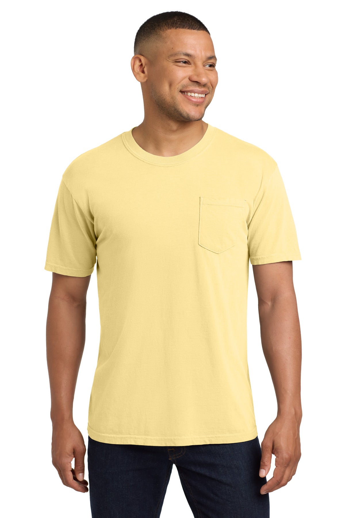 Custom logo COMFORT COLORS ® Heavyweight Ring Spun Pocket Tee. 6030 in Butter