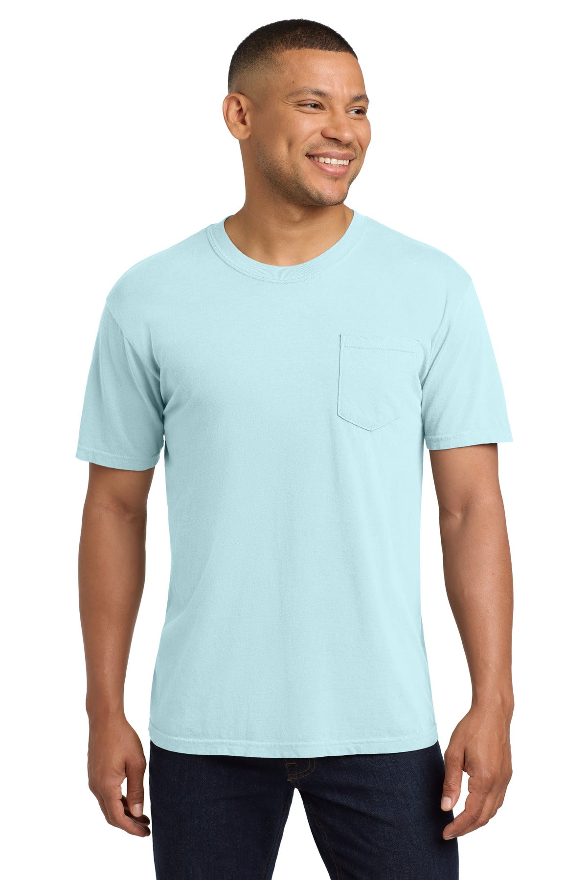 Custom logo COMFORT COLORS ® Heavyweight Ring Spun Pocket Tee. 6030 in Chambray