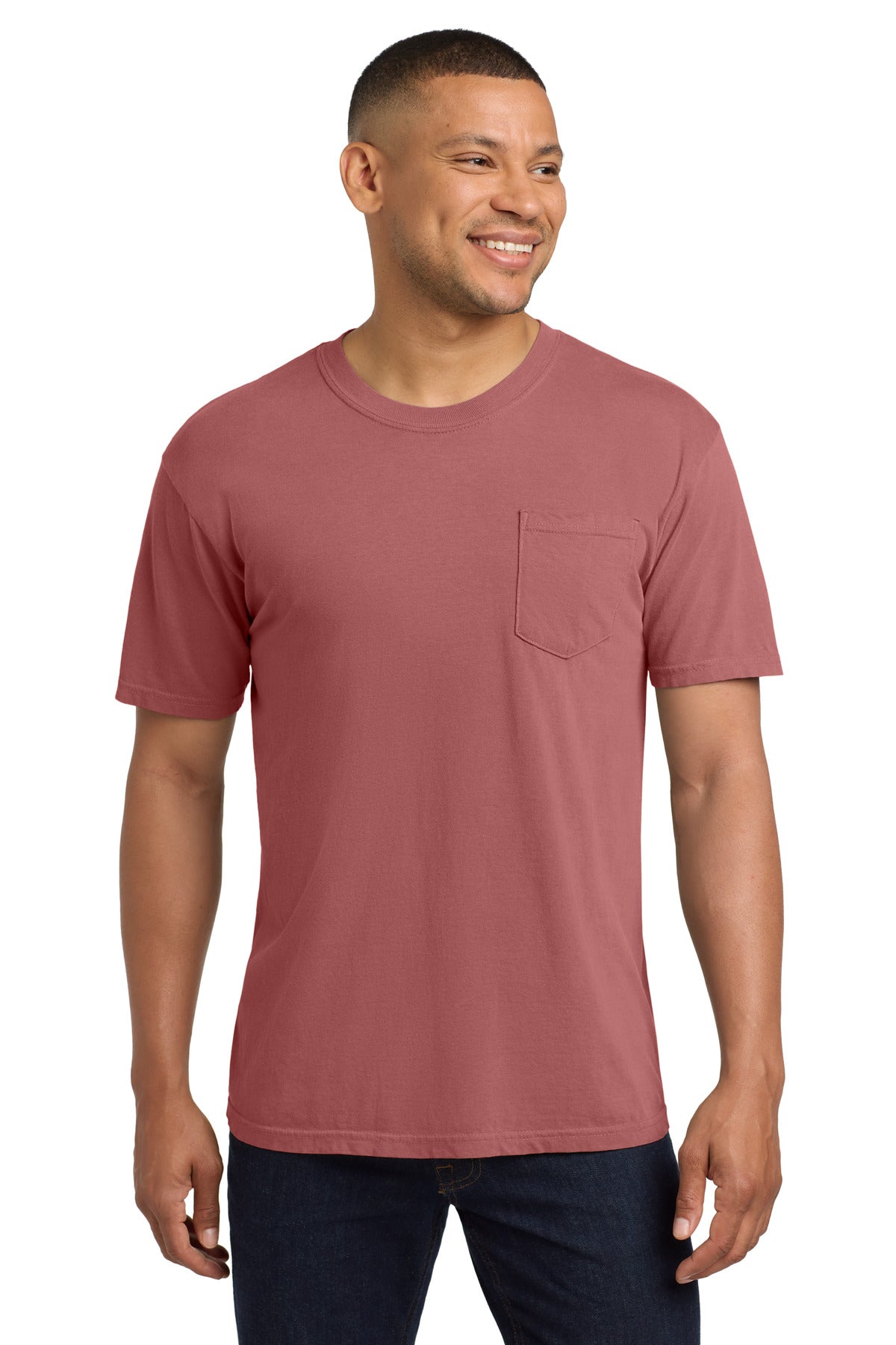 Custom logo COMFORT COLORS ® Heavyweight Ring Spun Pocket Tee. 6030 in Crimson