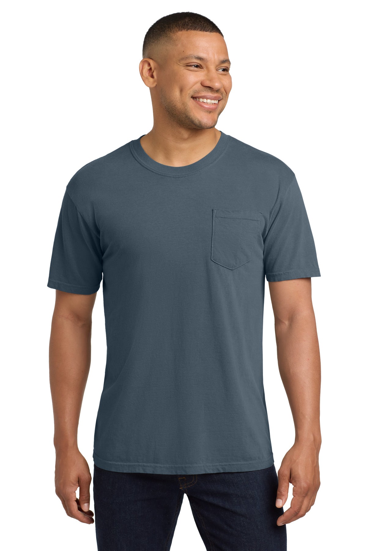 Custom logo COMFORT COLORS ® Heavyweight Ring Spun Pocket Tee. 6030 in Denim