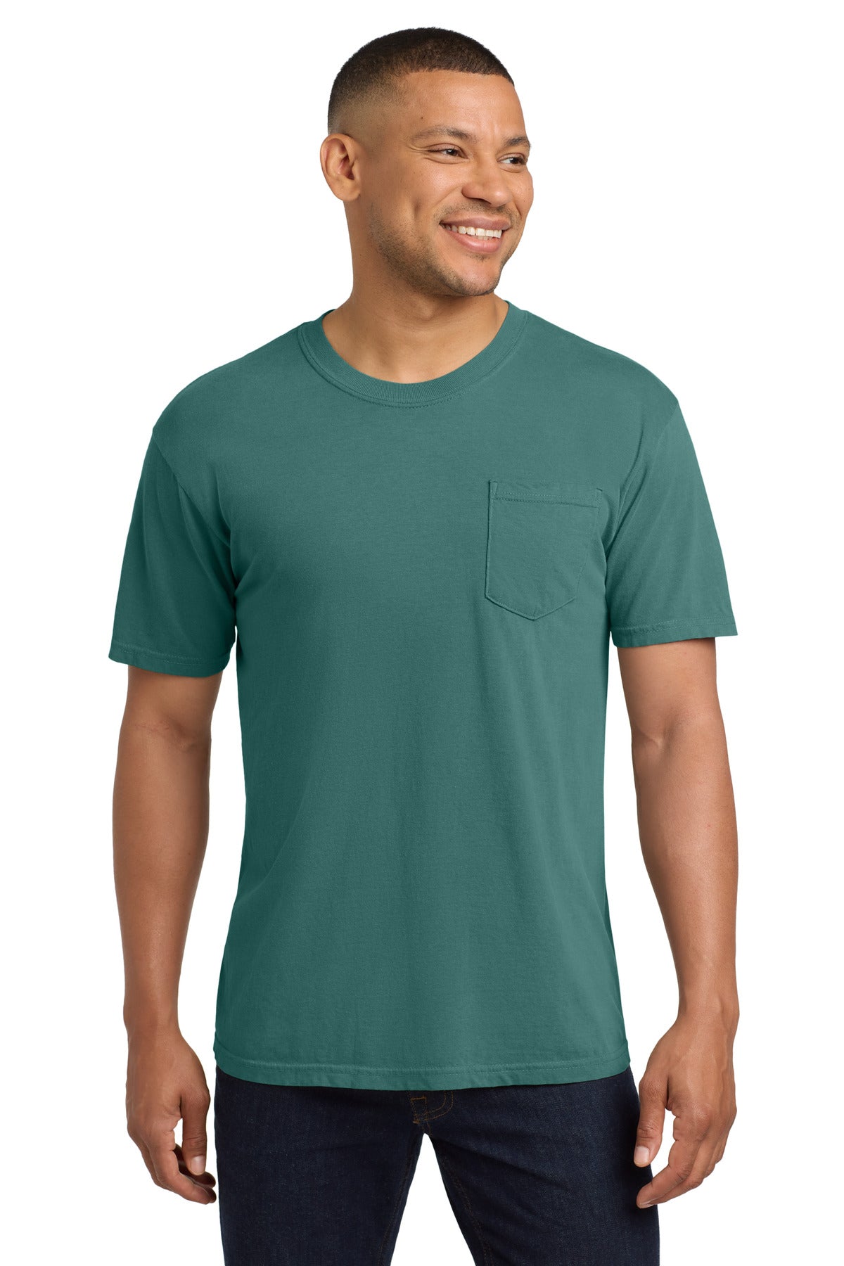 Custom logo COMFORT COLORS ® Heavyweight Ring Spun Pocket Tee. 6030 in Emerald