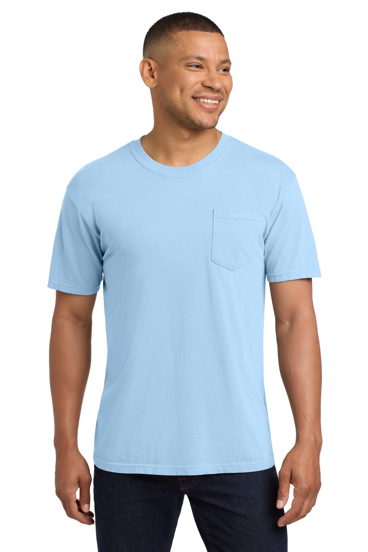 Custom logo COMFORT COLORS ® Heavyweight Ring Spun Pocket Tee. 6030 in Hydrangea
