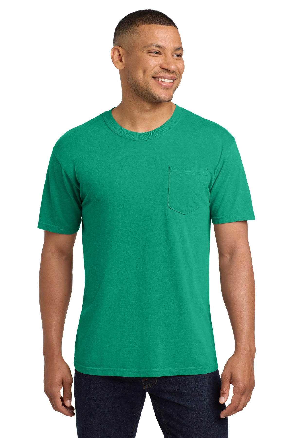 Custom logo COMFORT COLORS ® Heavyweight Ring Spun Pocket Tee. 6030 in Island Green