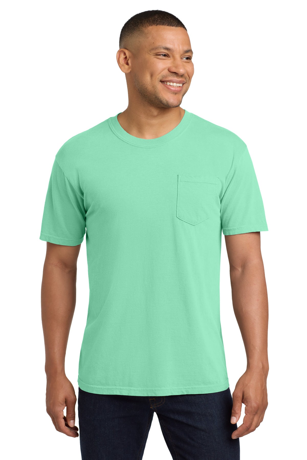 Custom logo COMFORT COLORS ® Heavyweight Ring Spun Pocket Tee. 6030 in Island Reef