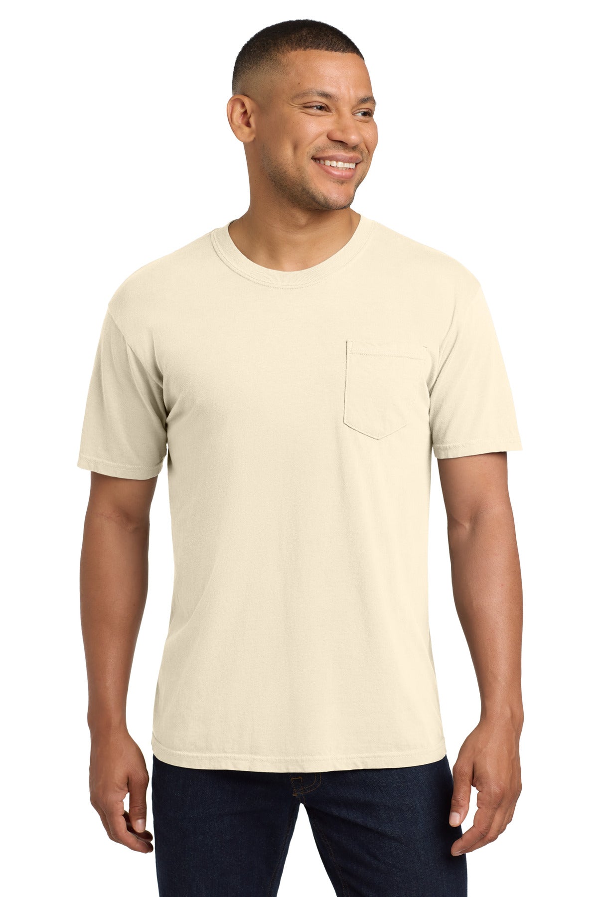 Custom logo COMFORT COLORS ® Heavyweight Ring Spun Pocket Tee. 6030 in Ivory