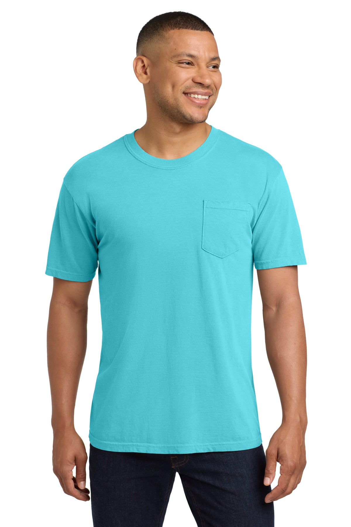 Custom logo COMFORT COLORS ® Heavyweight Ring Spun Pocket Tee. 6030 in Lagoon