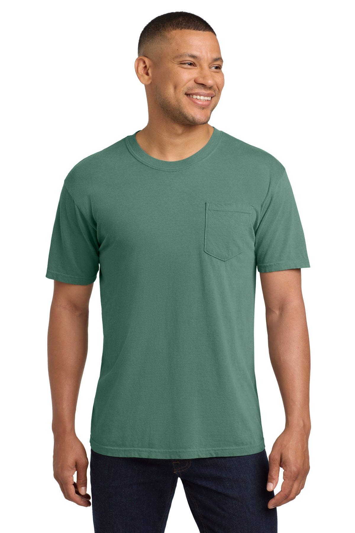 Custom logo COMFORT COLORS ® Heavyweight Ring Spun Pocket Tee. 6030 in Light Green
