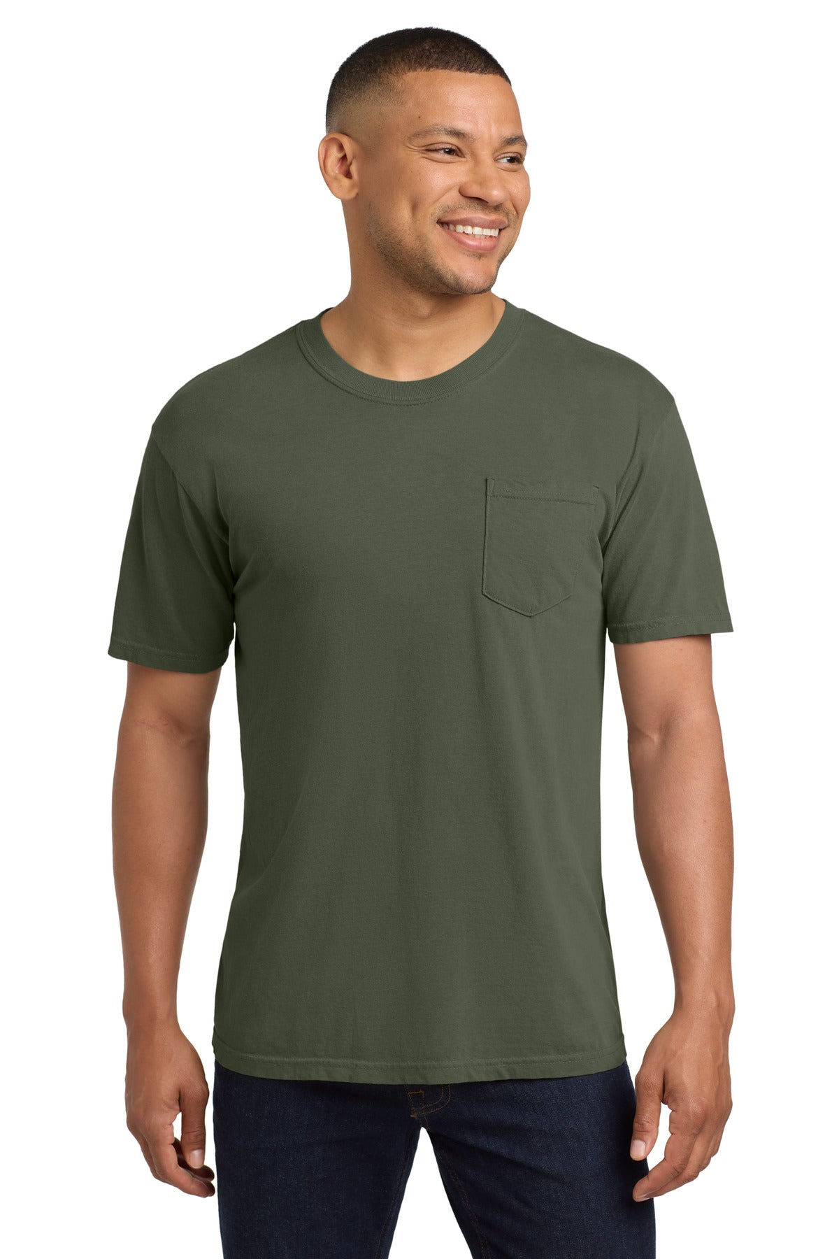 Custom logo COMFORT COLORS ® Heavyweight Ring Spun Pocket Tee. 6030 in Moss