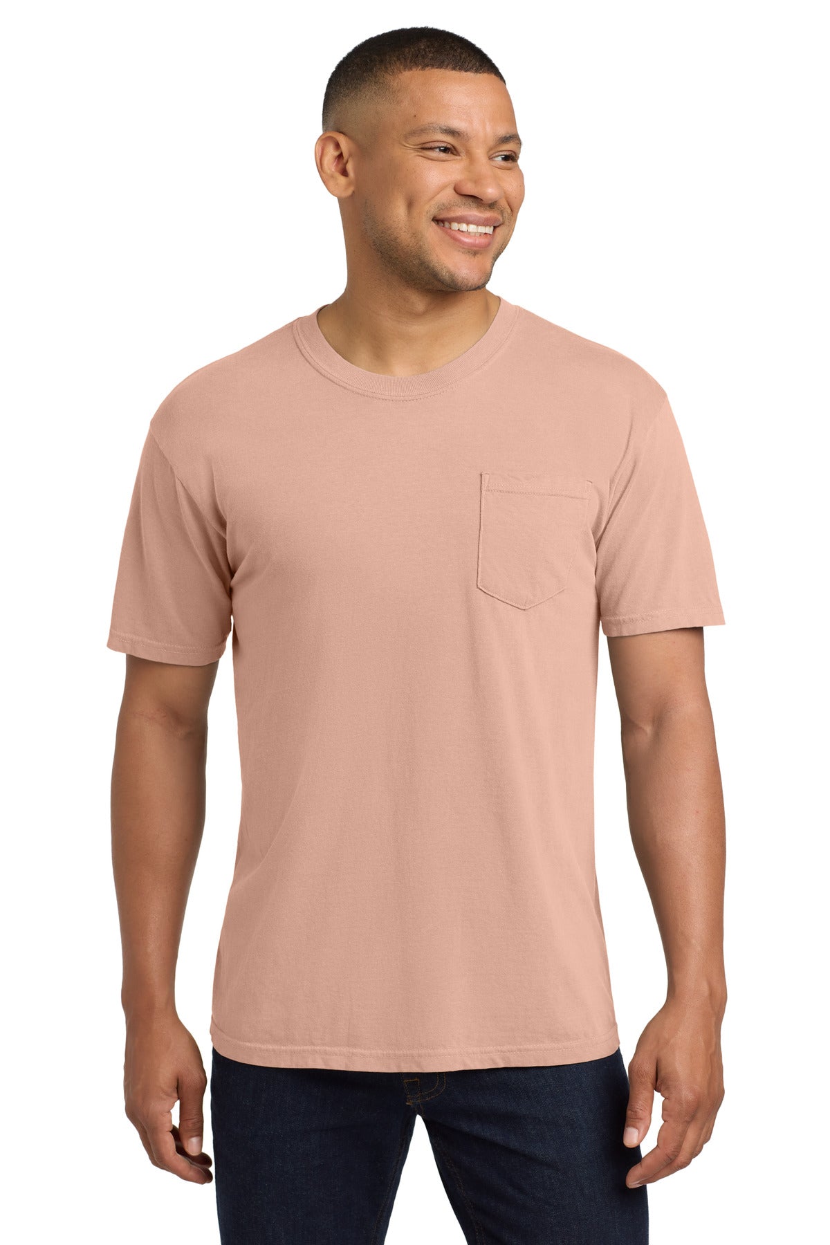 Custom logo COMFORT COLORS ® Heavyweight Ring Spun Pocket Tee. 6030 in Peachy