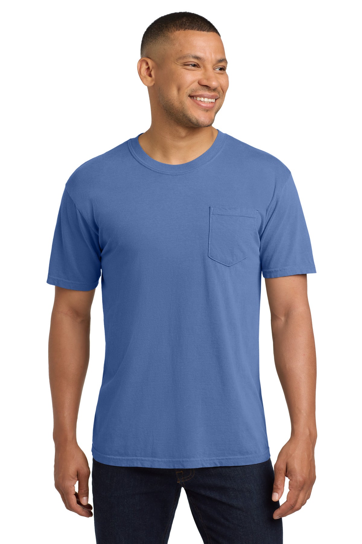 Custom logo COMFORT COLORS ® Heavyweight Ring Spun Pocket Tee. 6030 in Periwinkle