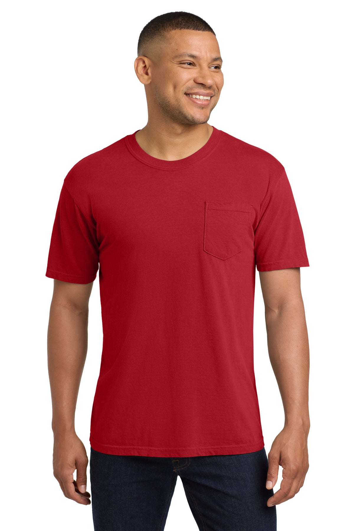 Custom logo COMFORT COLORS ® Heavyweight Ring Spun Pocket Tee. 6030 in Red