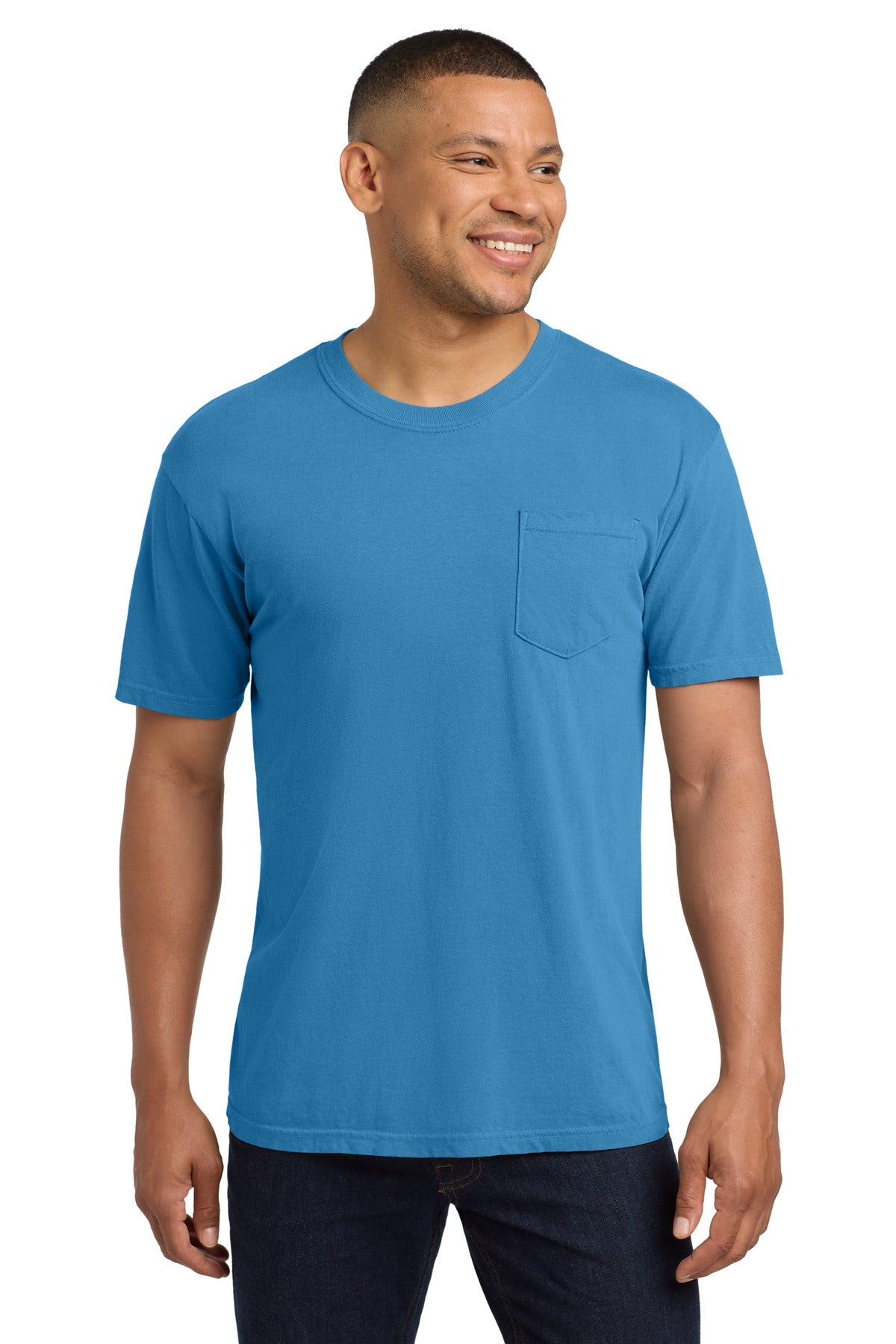 Custom logo COMFORT COLORS ® Heavyweight Ring Spun Pocket Tee. 6030 in Royal Caribe