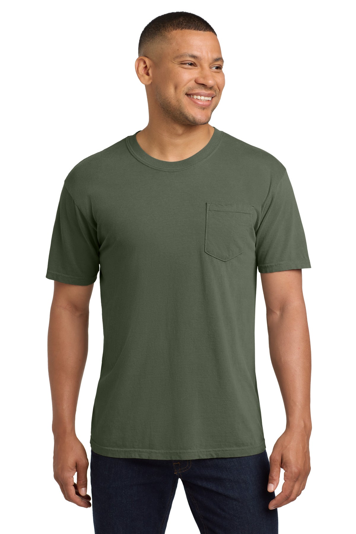 Custom logo COMFORT COLORS ® Heavyweight Ring Spun Pocket Tee. 6030 in Sage