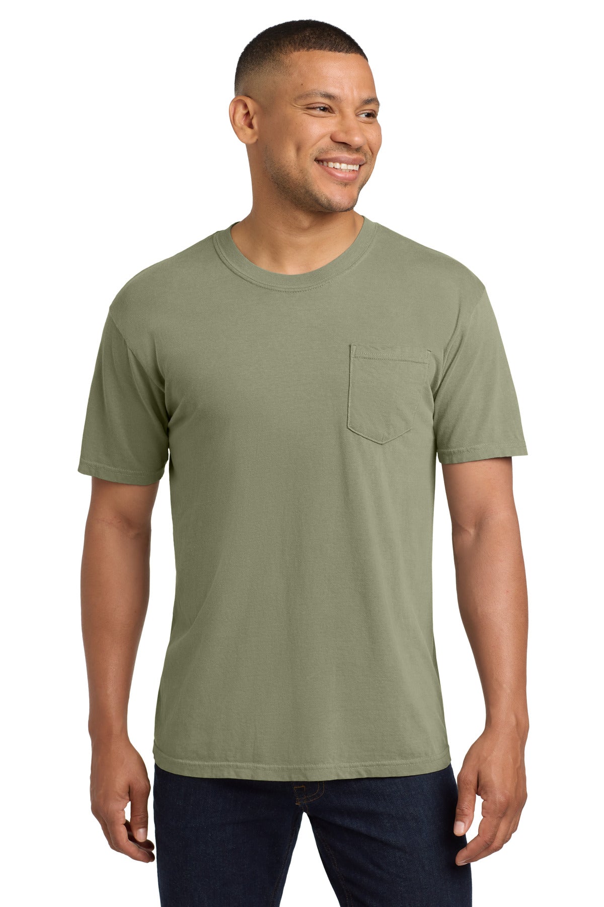 Custom logo COMFORT COLORS ® Heavyweight Ring Spun Pocket Tee. 6030 in Sandstone