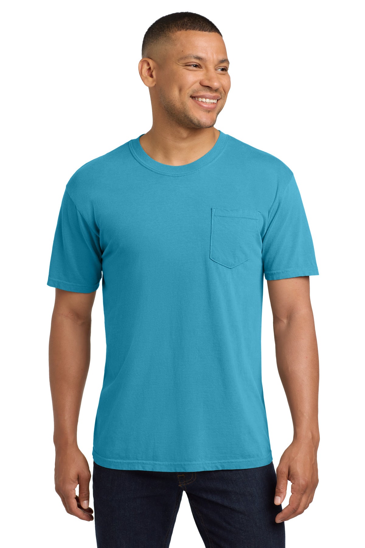Custom logo COMFORT COLORS ® Heavyweight Ring Spun Pocket Tee. 6030 in Sapphire