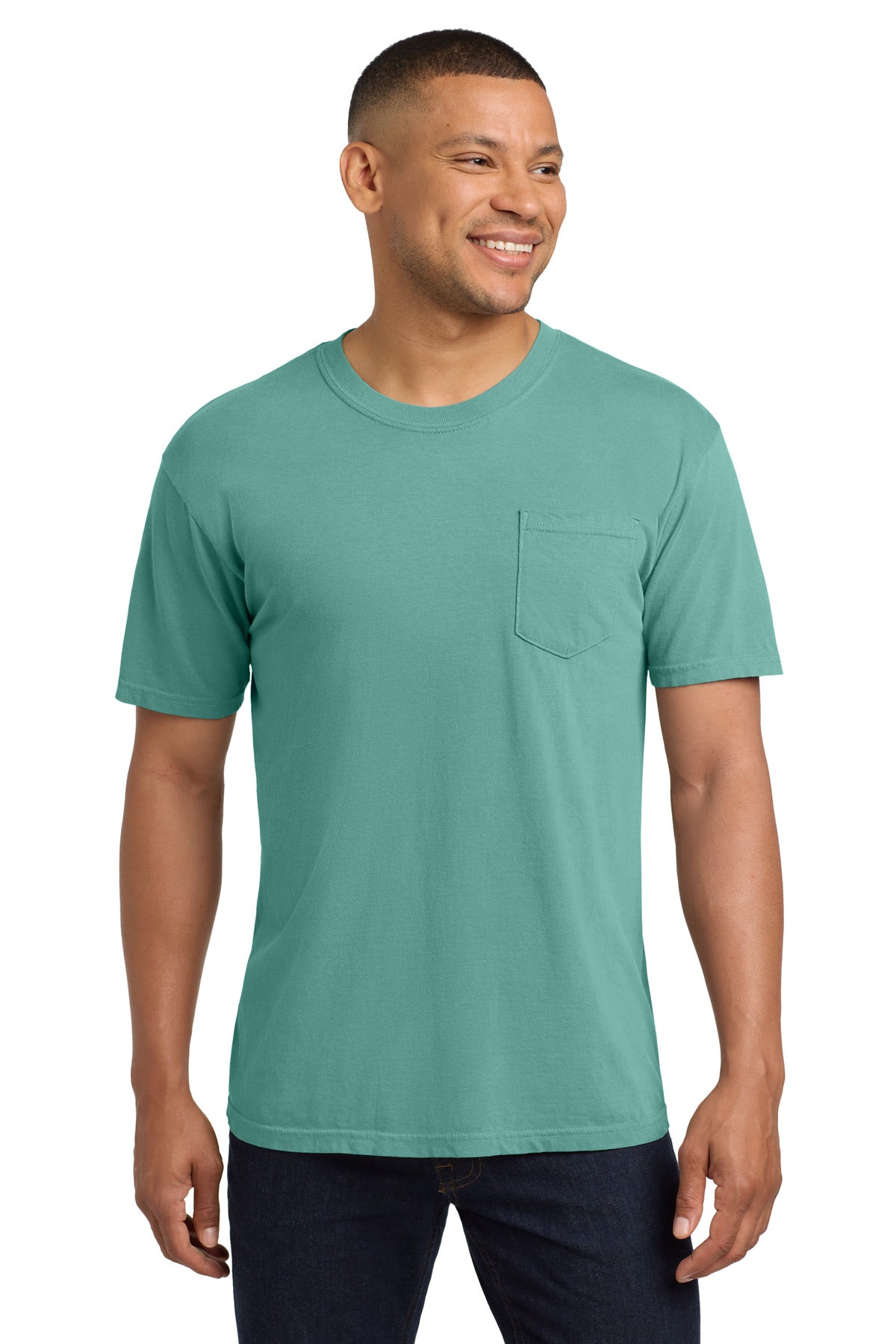 Custom logo COMFORT COLORS ® Heavyweight Ring Spun Pocket Tee. 6030 in Seafoam