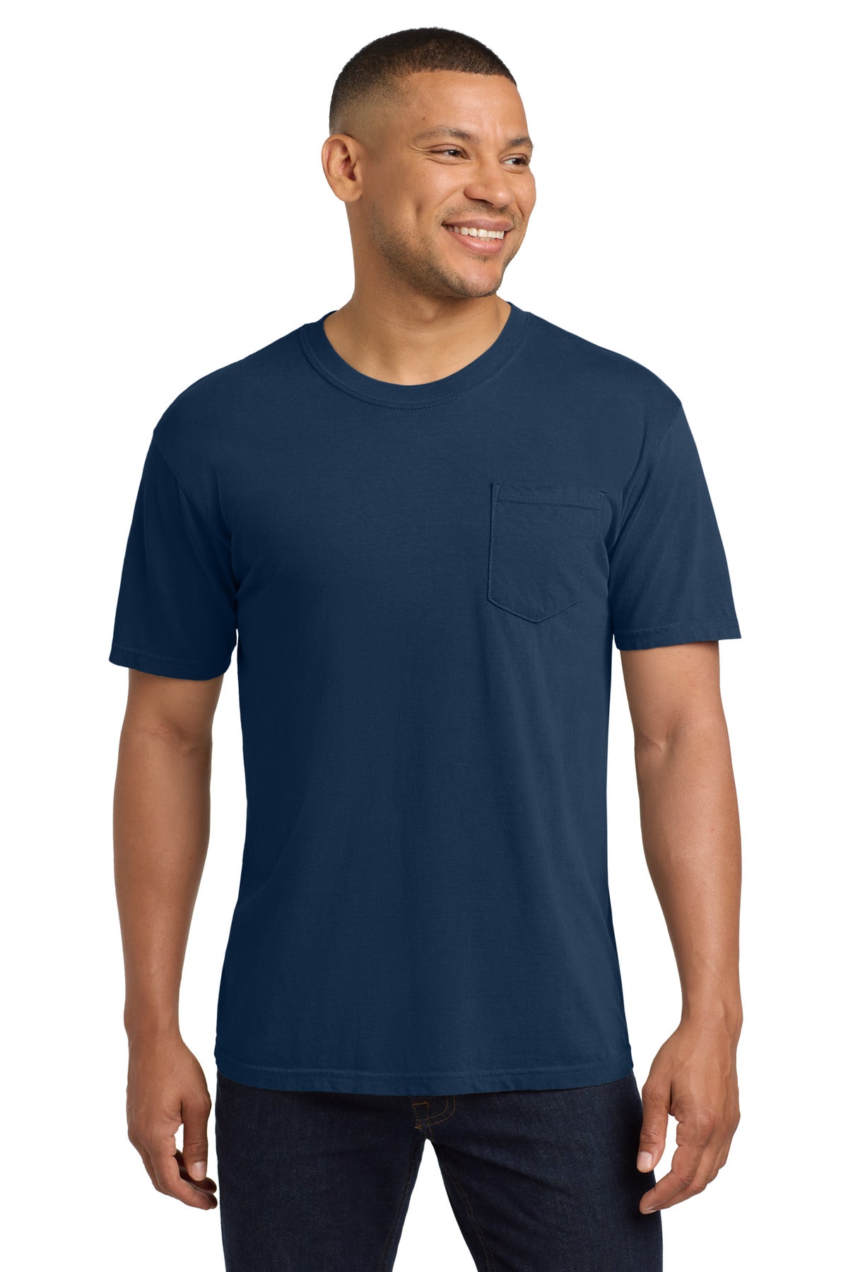 Custom logo COMFORT COLORS ® Heavyweight Ring Spun Pocket Tee. 6030 in True Navy
