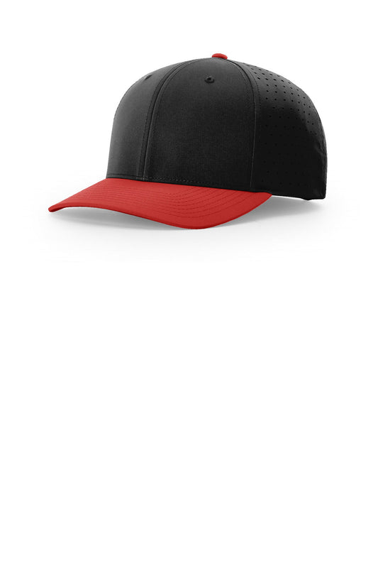 Custom logo Richardson Laser Perf R-Flex Snapback 632 in Black/ Black/ Red