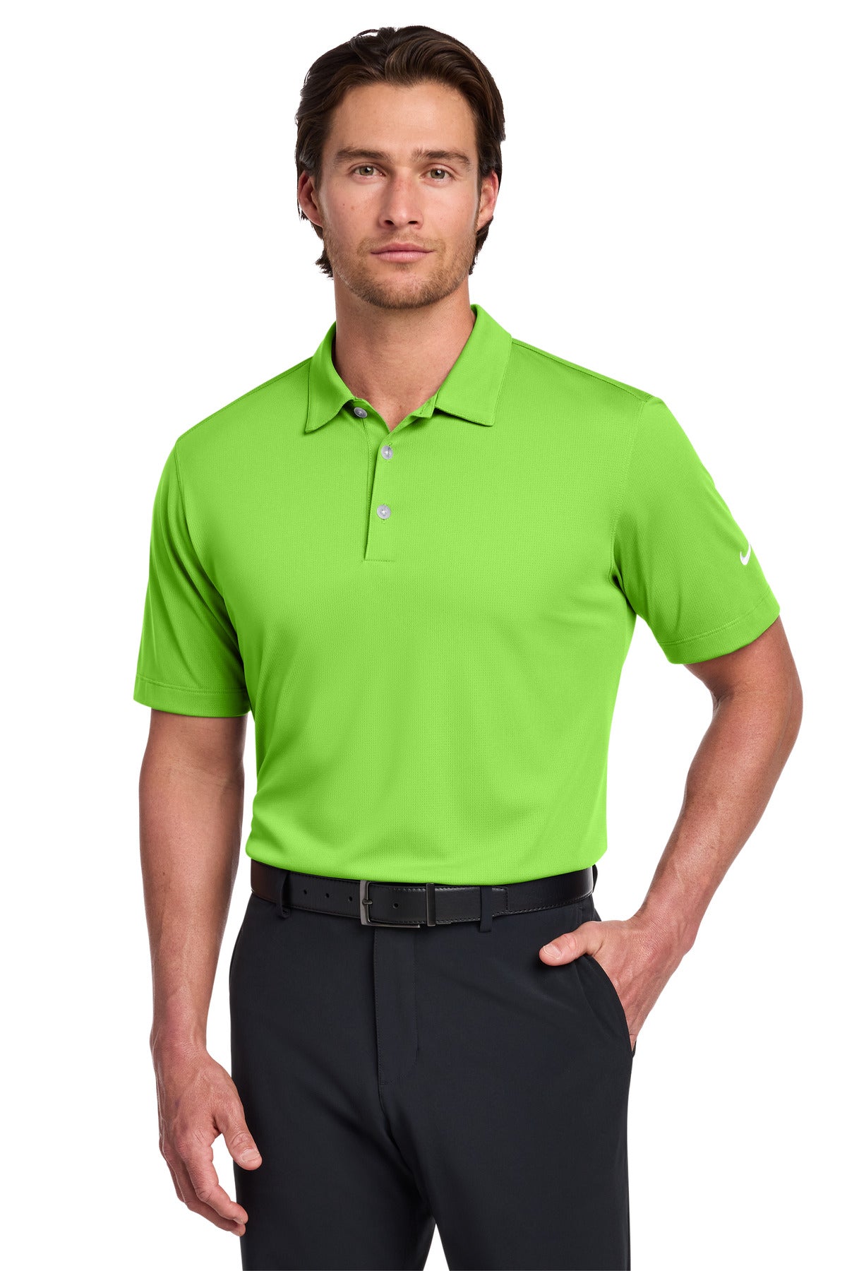 Custom logo Nike Dri-FIT Vertical Mesh Polo. 637167 in Action Green