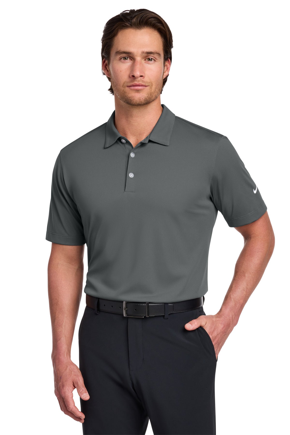 Custom logo Nike Dri-FIT Vertical Mesh Polo. 637167 in Anthracite