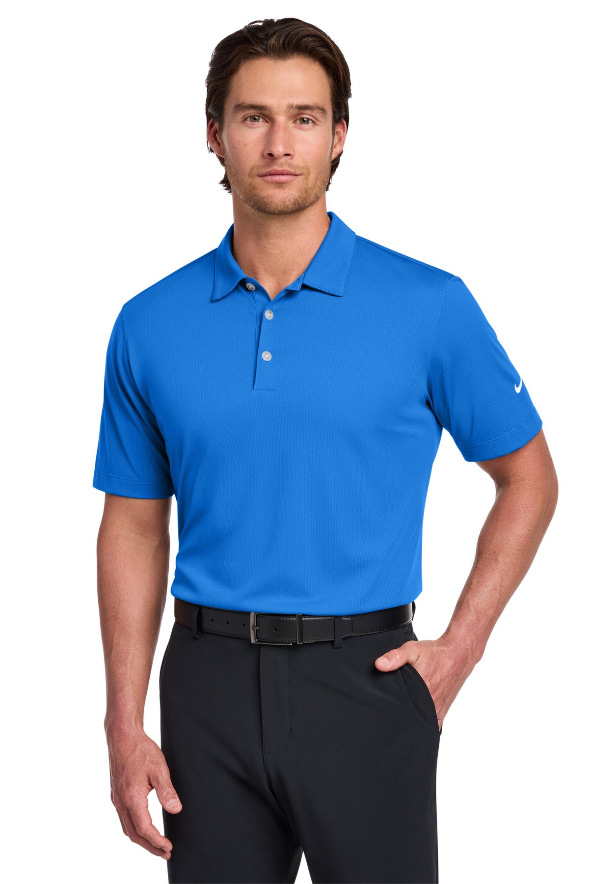 Custom logo Nike Dri-FIT Vertical Mesh Polo. 637167 in Brisk Blue