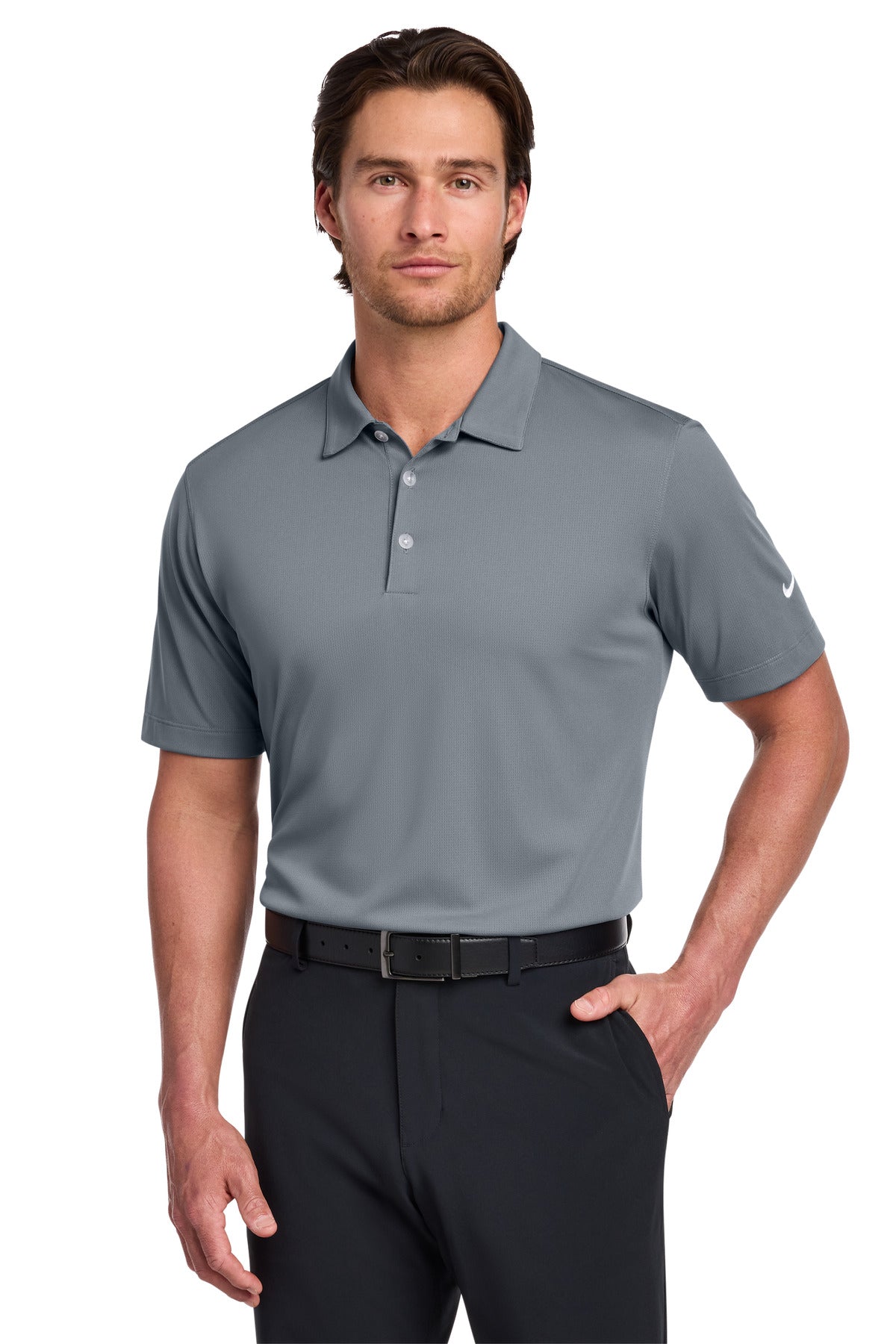 Custom logo Nike Dri-FIT Vertical Mesh Polo. 637167 in Cool Grey