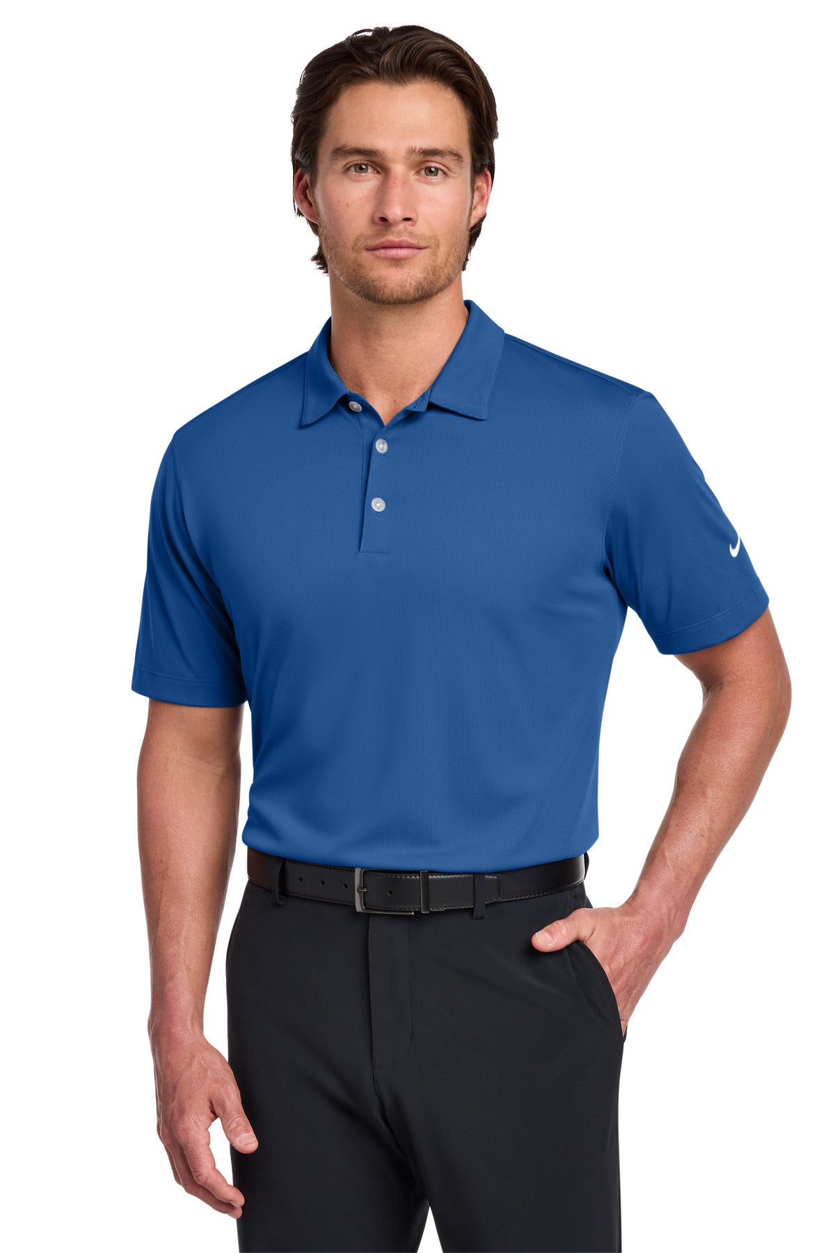 Custom logo Nike Dri-FIT Vertical Mesh Polo. 637167 in Gym Blue