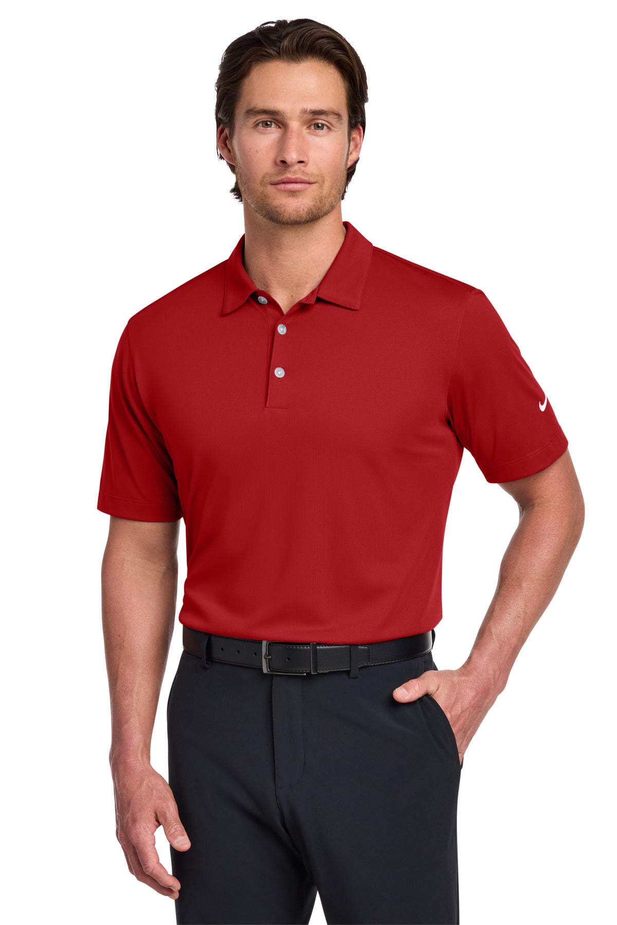 Custom logo Nike Dri-FIT Vertical Mesh Polo. 637167 in University Red