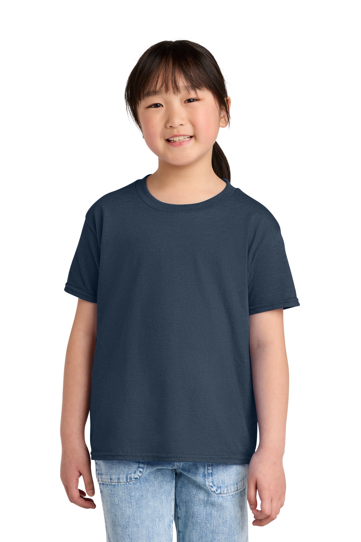 Custom logo Gildan® Youth Softstyle® CVC Tee 64000BCVC in Navy Mist