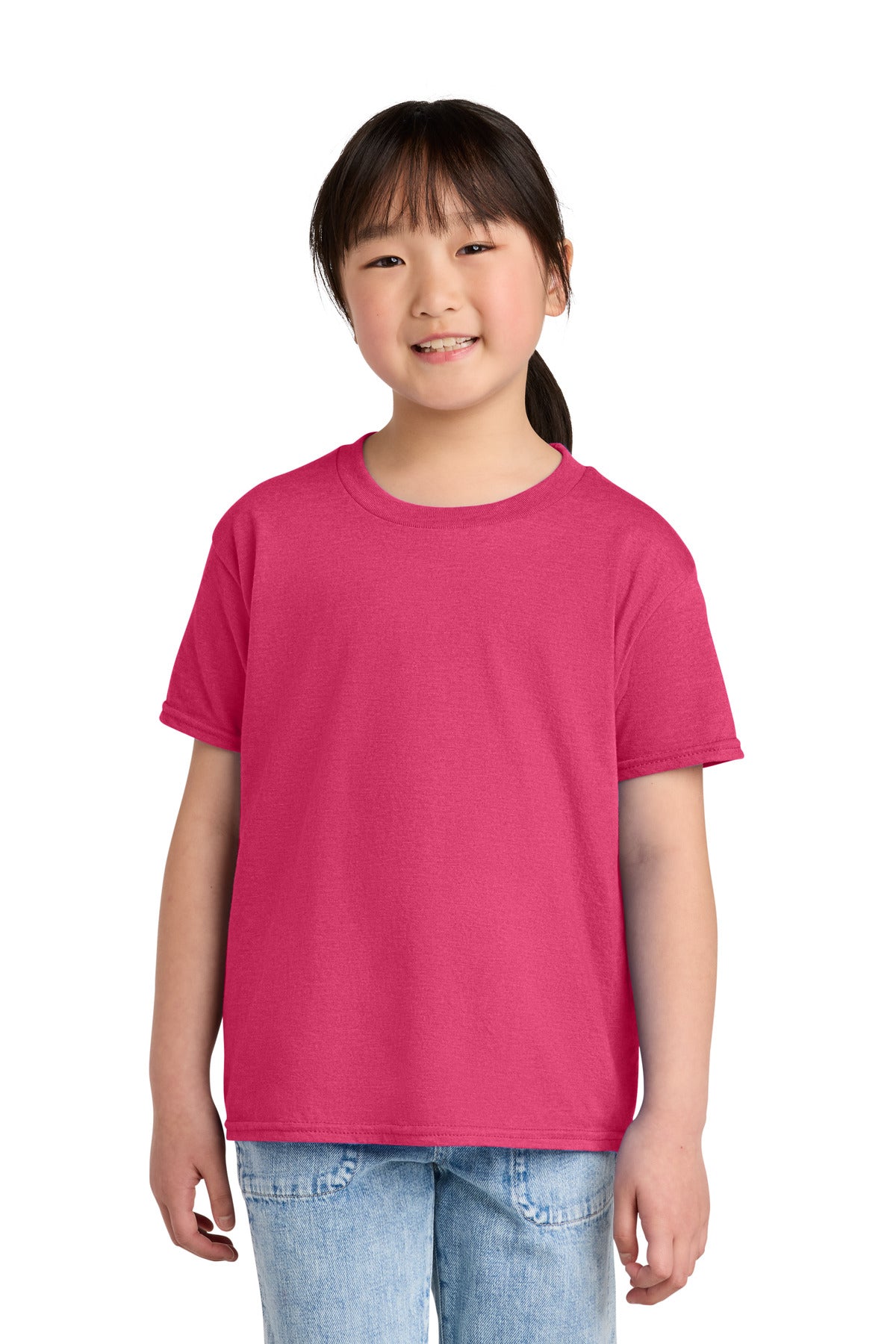 Custom logo Gildan® Youth Softstyle® CVC Tee 64000BCVC in Pink Lemonade Mist