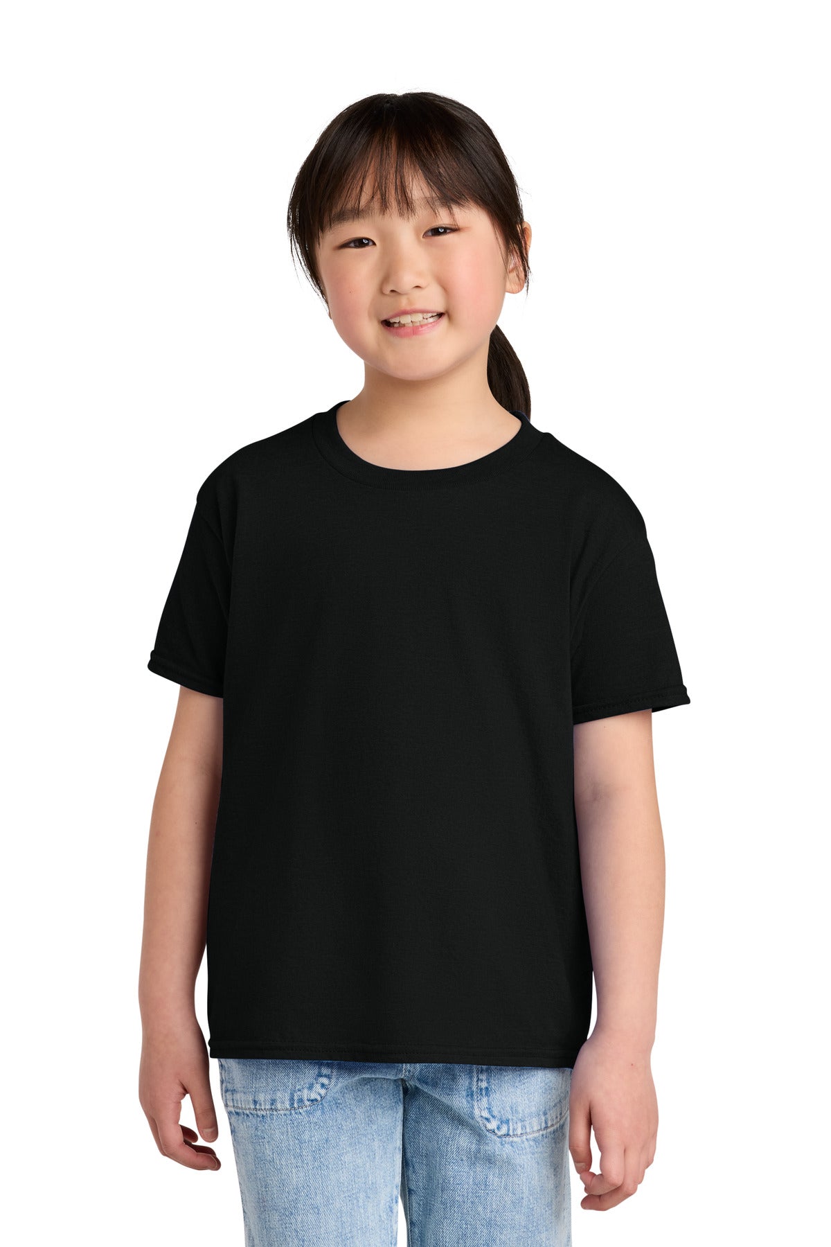 Custom logo Gildan® Youth Softstyle® CVC Tee 64000BCVC in Pitch Black