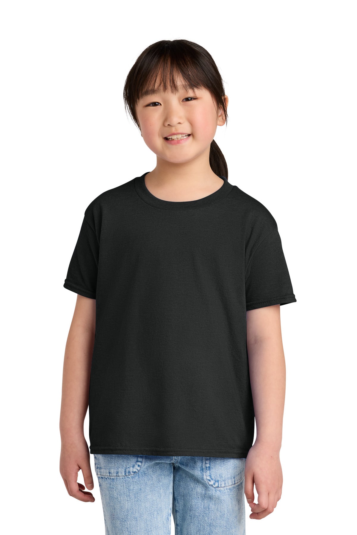 Custom logo Gildan® Youth Softstyle® CVC Tee 64000BCVC in Pitch Black Mist