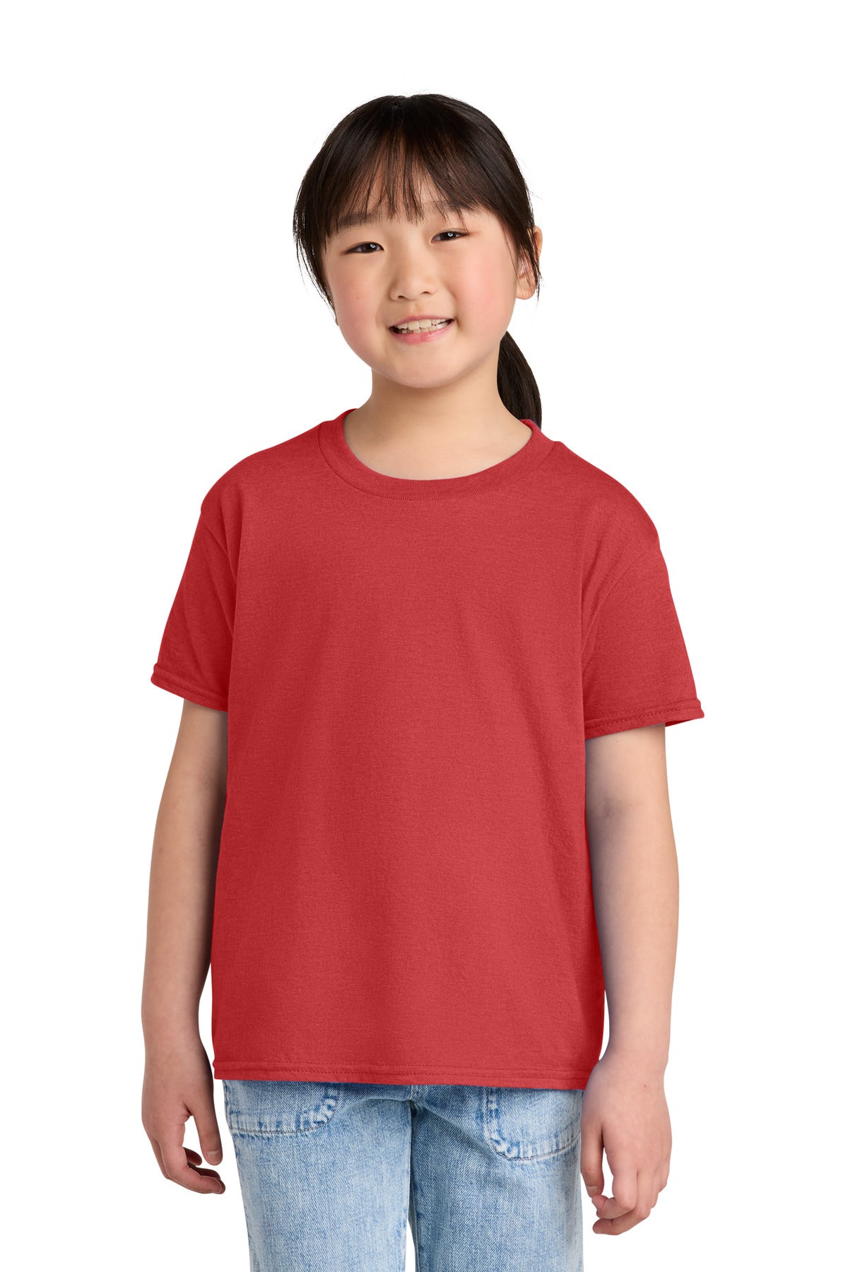 Custom logo Gildan® Youth Softstyle® CVC Tee 64000BCVC in Red Mist