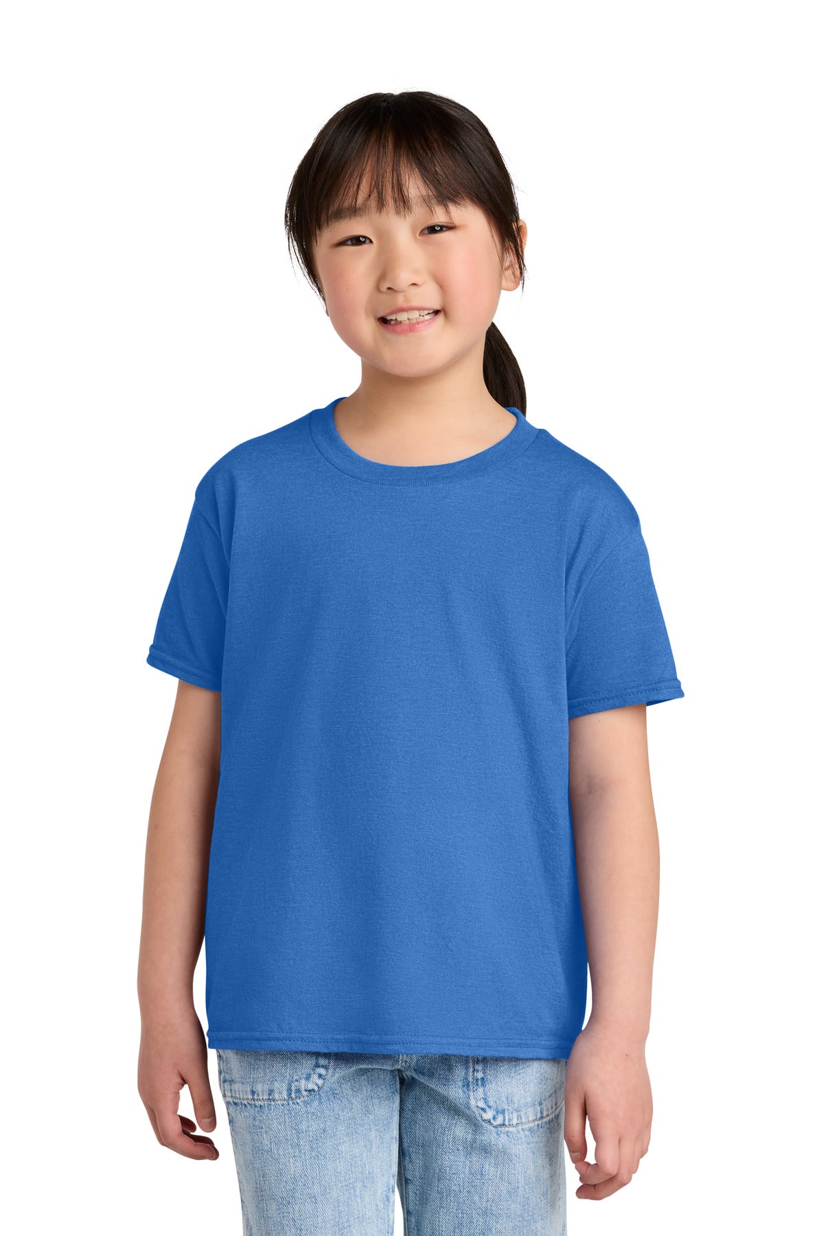 Custom logo Gildan® Youth Softstyle® CVC Tee 64000BCVC in Royal Mist