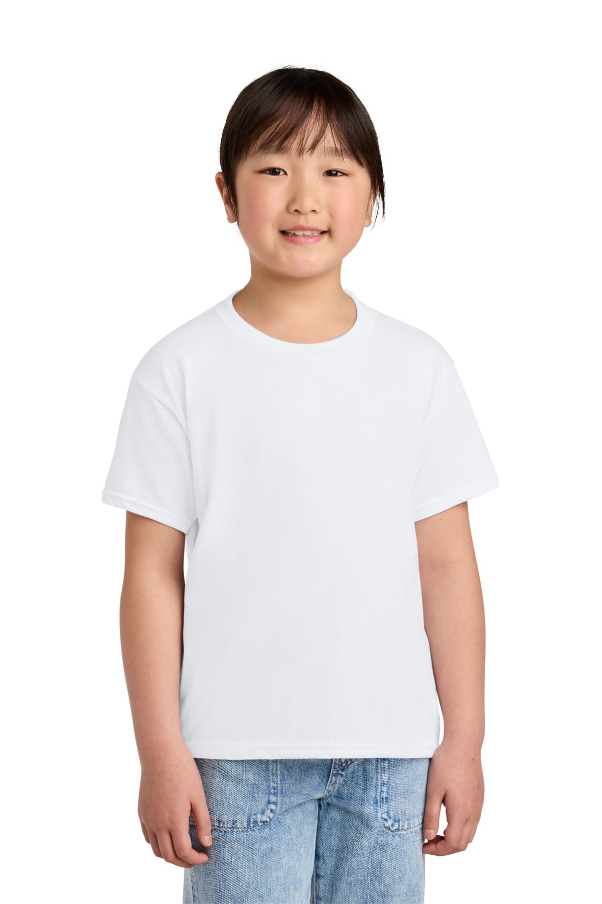 Custom logo Gildan® Youth Softstyle® CVC Tee 64000BCVC in White