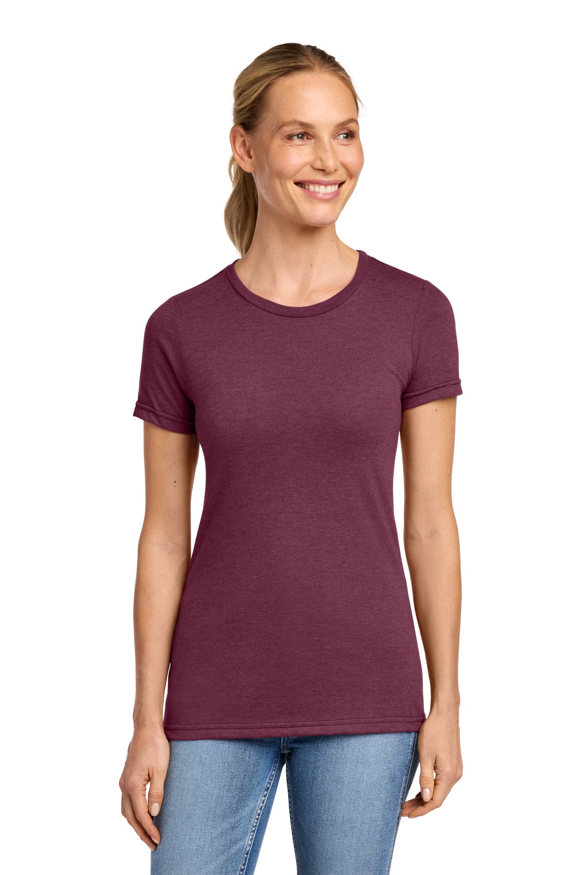 Custom logo Gildan® Softstyle® Women's CVC T-Shirt 64001LCVC in Maroon Mist