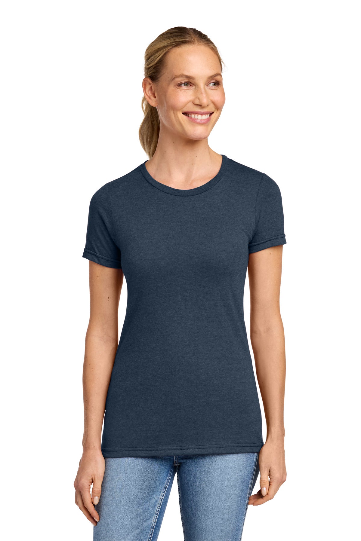 Custom logo Gildan® Softstyle® Women's CVC T-Shirt 64001LCVC in Navy Mist