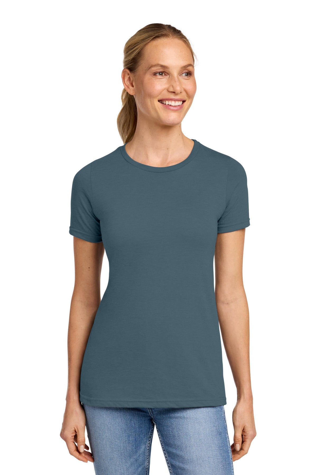 Custom logo Gildan® Softstyle® Women's CVC T-Shirt 64001LCVC in Steel Blue