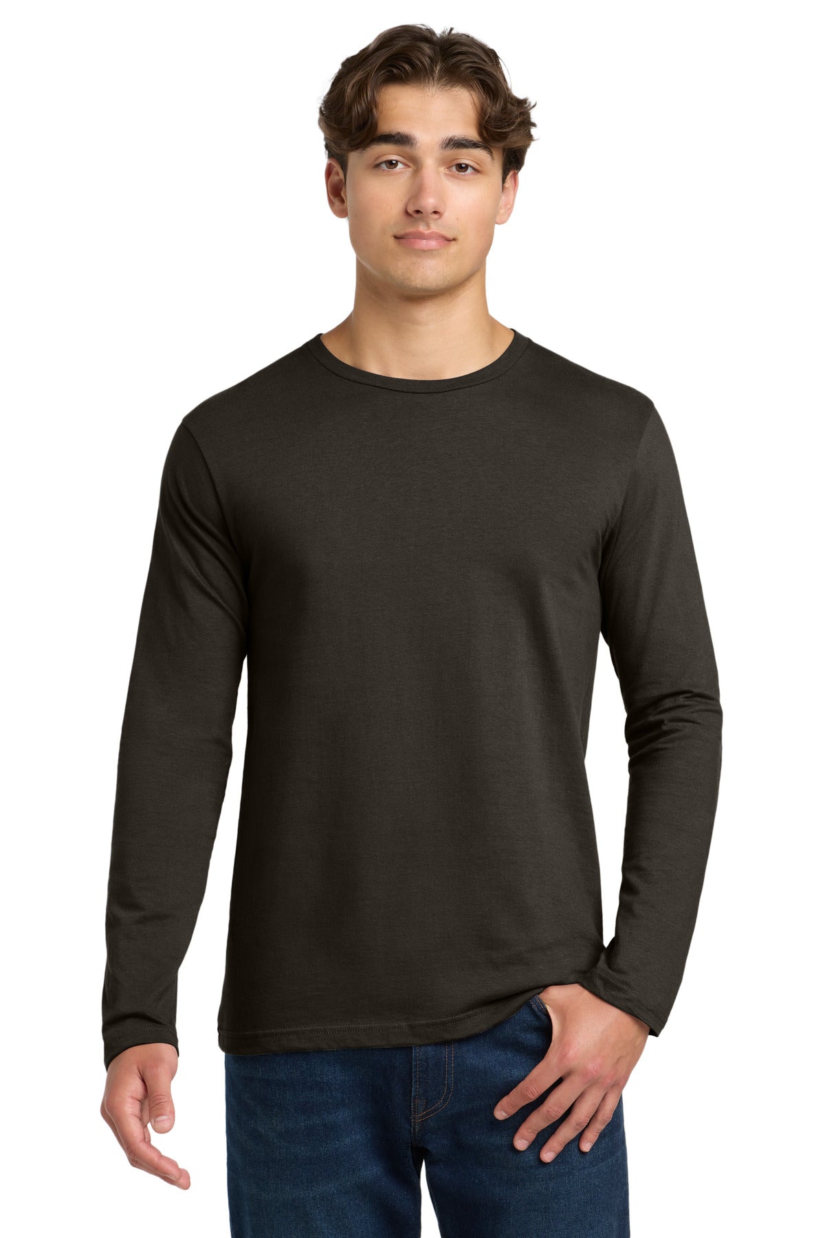 Custom logo Gildan Softstyle® Long Sleeve T-Shirt. 64400 in Dark Chocolate