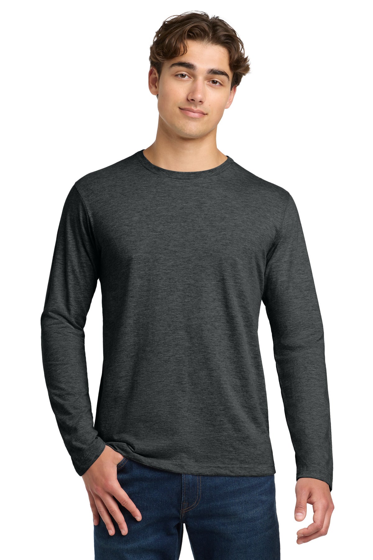 Custom logo Gildan Softstyle® Long Sleeve T-Shirt. 64400 in Heather Dark Grey
