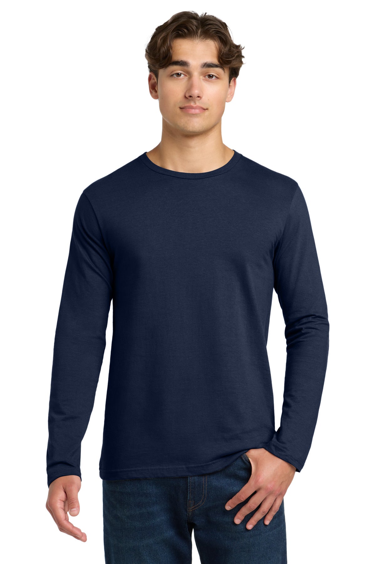 Custom logo Gildan Softstyle® Long Sleeve T-Shirt. 64400 in Navy