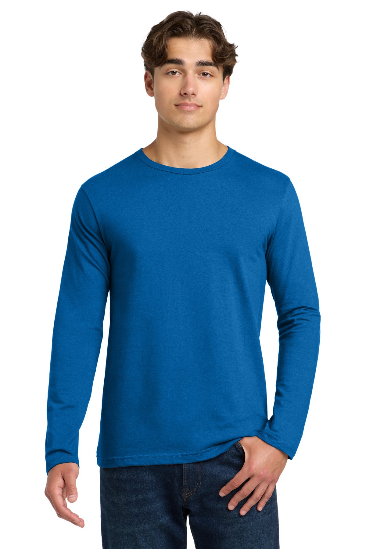 Custom logo Gildan Softstyle® Long Sleeve T-Shirt. 64400 in Neon Blue