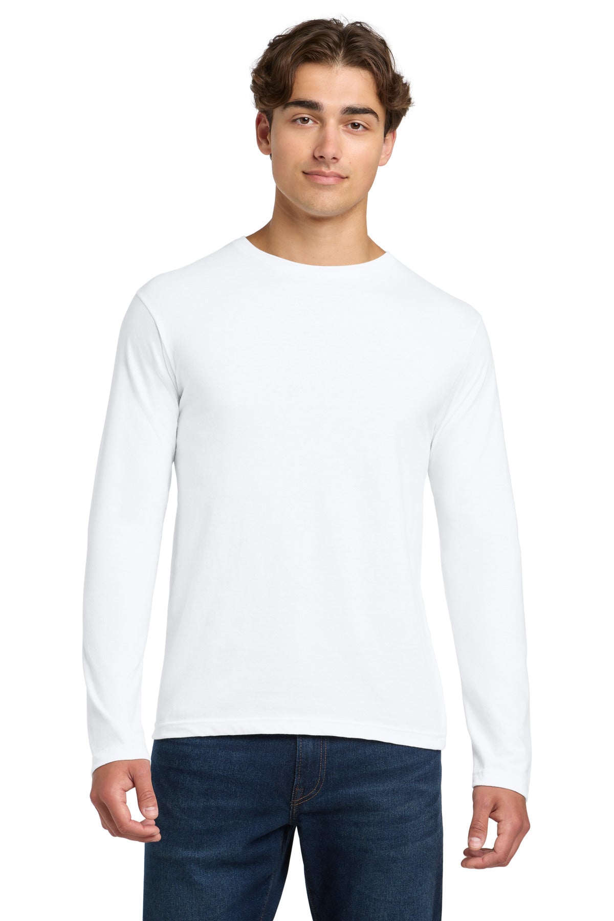 Custom logo Gildan Softstyle® Long Sleeve T-Shirt. 64400 in White