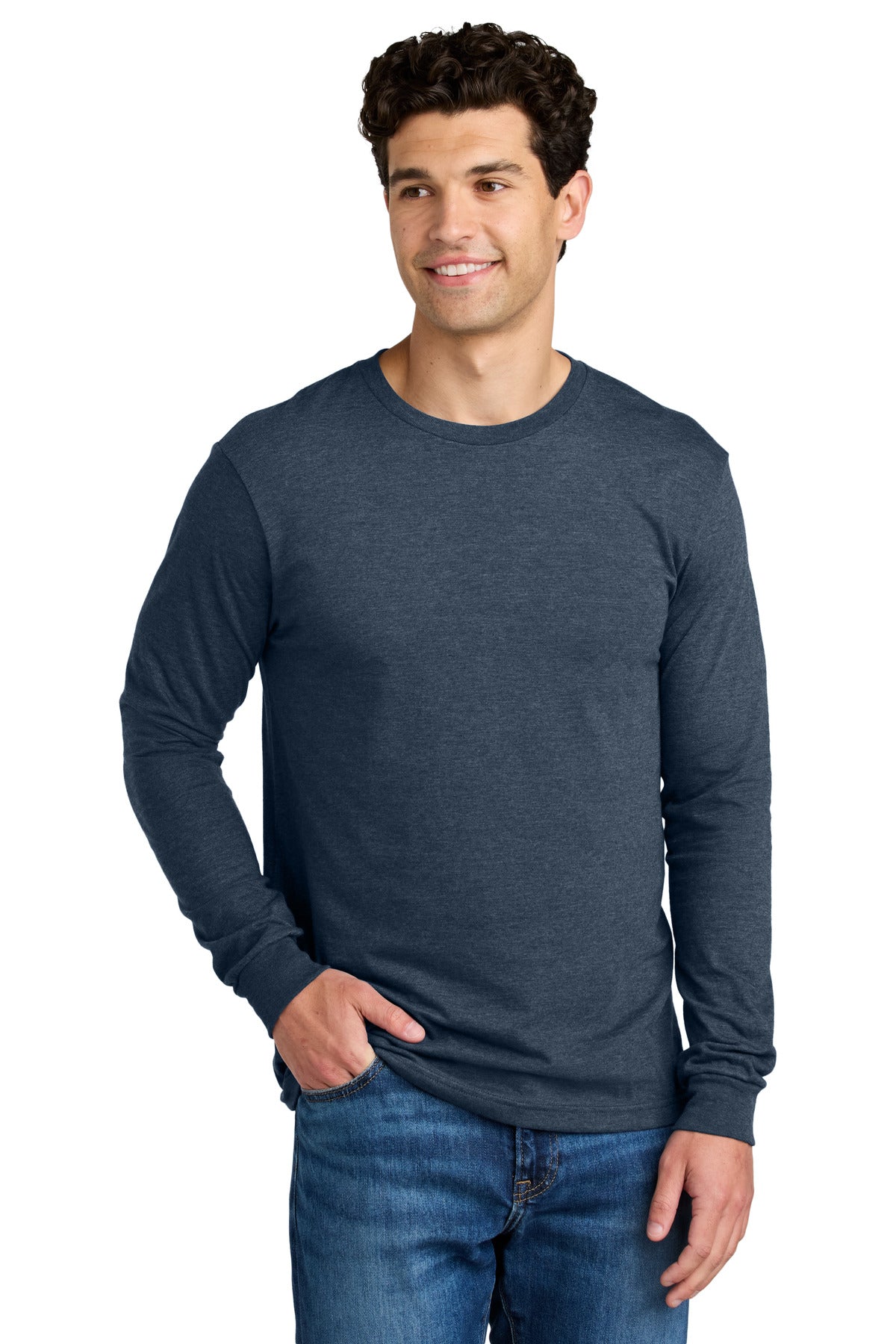 Custom logo Gildan® Softstyle® CVC Long Sleeve Tee 64440CVC in Navy Mist