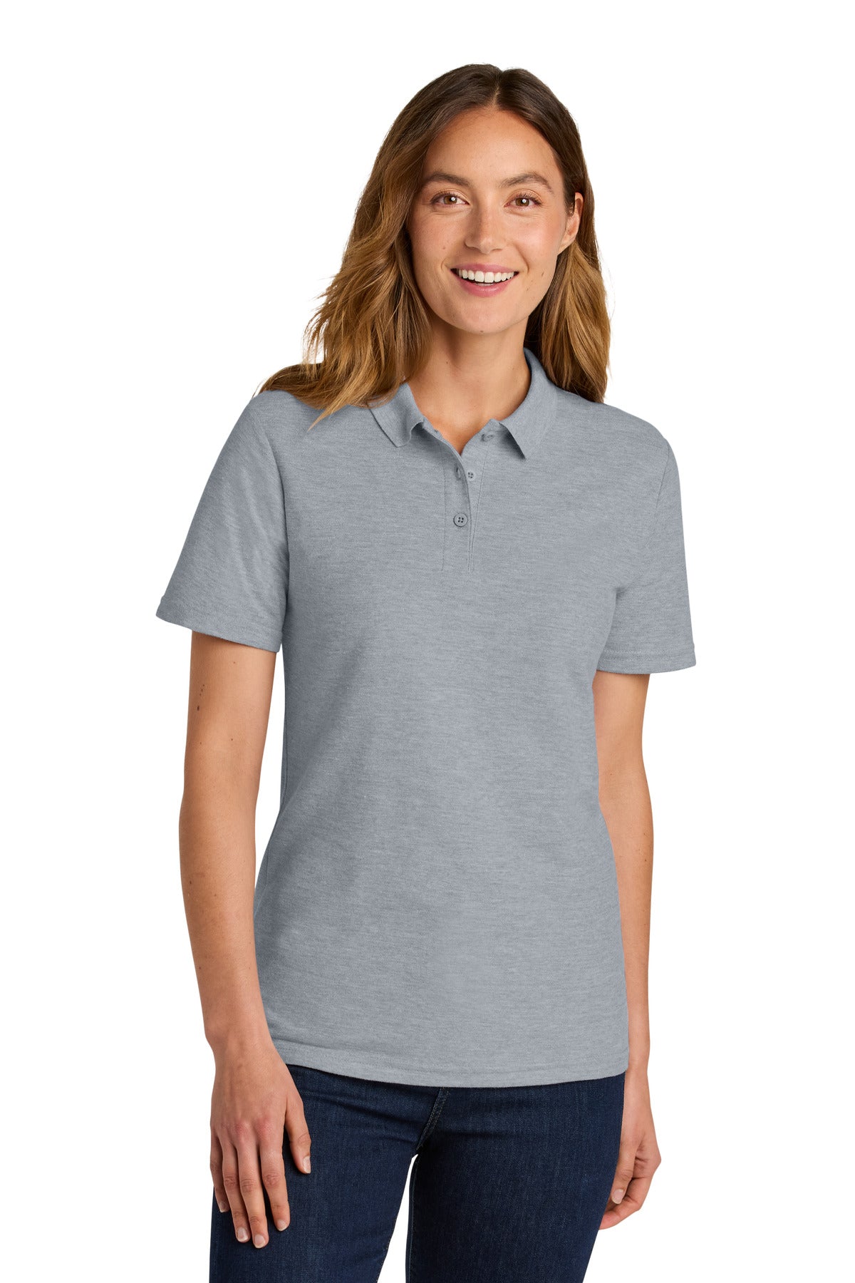 Custom logo Gildan Softstyle® Women's Pique Polo 64800L in Ring Spun Sport Grey